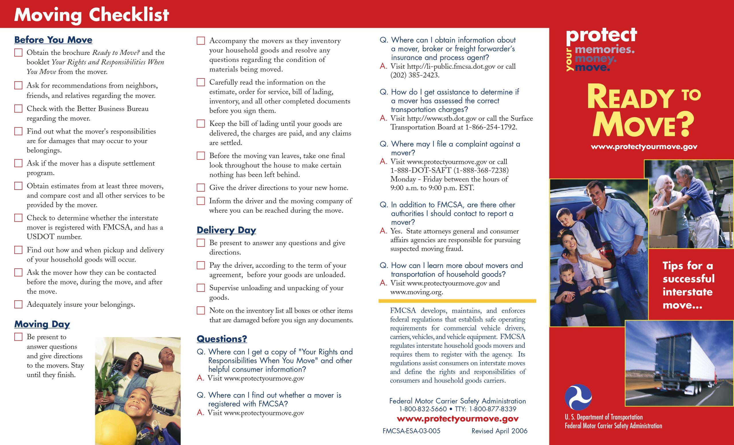 Ready to Move FMCSA moving checklist brochure preview page 1